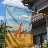 Tanzania Safari Giraffe Garden Flag with Tribal Patterns and Mount Kilimanjaro Scene