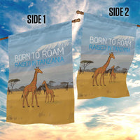 Tanzania Safari Giraffe Garden Flag with Tribal Patterns and Mount Kilimanjaro Scene