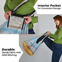 Tanzania Safari Giraffe Grocery Bag with Tribal Patterns and Mount Kilimanjaro Scene