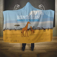 Tanzania Safari Giraffe Hooded Blanket with Tribal Patterns and Mount Kilimanjaro Scene