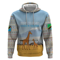 Tanzania Safari Giraffe Hoodie with Tribal Patterns and Mount Kilimanjaro Scene