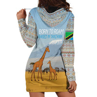 Tanzania Safari Giraffe Hoodie Dress with Tribal Patterns and Mount Kilimanjaro Scene