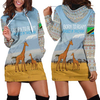 Tanzania Safari Giraffe Hoodie Dress with Tribal Patterns and Mount Kilimanjaro Scene