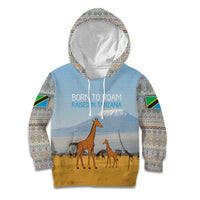 Tanzania Safari Giraffe Kid Hoodie with Tribal Patterns and Mount Kilimanjaro Scene
