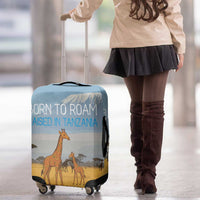 Tanzania Safari Giraffe Luggage Cover with Tribal Patterns and Mount Kilimanjaro Scene
