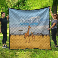 Tanzania Safari Giraffe Quilt with Tribal Patterns and Mount Kilimanjaro Scene