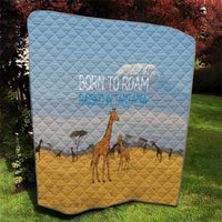 Tanzania Safari Giraffe Quilt with Tribal Patterns and Mount Kilimanjaro Scene