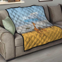 Tanzania Safari Giraffe Quilt with Tribal Patterns and Mount Kilimanjaro Scene