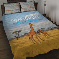 Tanzania Safari Giraffe Quilt Bed Set with Tribal Patterns and Mount Kilimanjaro Scene