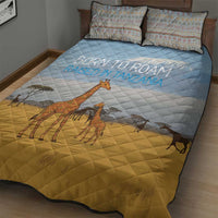 Tanzania Safari Giraffe Quilt Bed Set with Tribal Patterns and Mount Kilimanjaro Scene