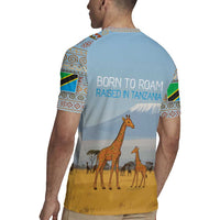 Tanzania Safari Giraffe Rugby Jersey with Tribal Patterns and Mount Kilimanjaro Scene