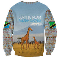 Tanzania Safari Giraffe Sweatshirt with Tribal Patterns and Mount Kilimanjaro Scene