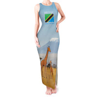 Tanzania Safari Giraffe Tank Maxi Dress with Tribal Patterns and Mount Kilimanjaro Scene