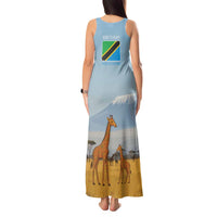 Tanzania Safari Giraffe Tank Maxi Dress with Tribal Patterns and Mount Kilimanjaro Scene