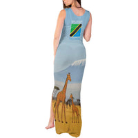 Tanzania Safari Giraffe Tank Maxi Dress with Tribal Patterns and Mount Kilimanjaro Scene