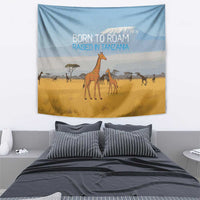 Tanzania Safari Giraffe Tapestry with Tribal Patterns and Mount Kilimanjaro Scene