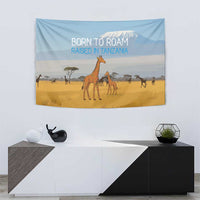 Tanzania Safari Giraffe Tapestry with Tribal Patterns and Mount Kilimanjaro Scene