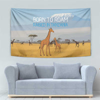 Tanzania Safari Giraffe Tapestry with Tribal Patterns and Mount Kilimanjaro Scene