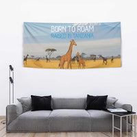 Tanzania Safari Giraffe Tapestry with Tribal Patterns and Mount Kilimanjaro Scene