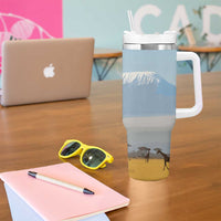 Tanzania Safari Giraffe Tumbler With Handle with Tribal Patterns and Mount Kilimanjaro Scene