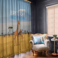 Tanzania Safari Giraffe Window Curtain with Tribal Patterns and Mount Kilimanjaro Scene