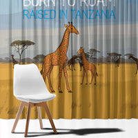 Tanzania Safari Giraffe Window Curtain with Tribal Patterns and Mount Kilimanjaro Scene