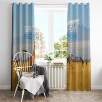 Tanzania Safari Giraffe Window Curtain with Tribal Patterns and Mount Kilimanjaro Scene