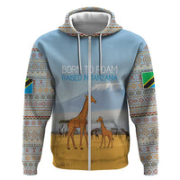 Tanzania Safari Giraffe Zip Hoodie with Tribal Patterns and Mount Kilimanjaro Scene