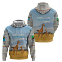 Tanzania Safari Giraffe Zip Hoodie with Tribal Patterns and Mount Kilimanjaro Scene
