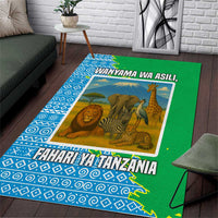 Tanzania Wildlife Area Rug with Tribal Print and Mount Kilimanjaro Safari Scene