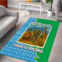 Tanzania Wildlife Area Rug with Tribal Print and Mount Kilimanjaro Safari Scene
