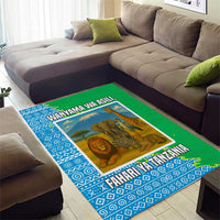 Tanzania Wildlife Area Rug with Tribal Print and Mount Kilimanjaro Safari Scene