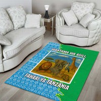 Tanzania Wildlife Area Rug with Tribal Print and Mount Kilimanjaro Safari Scene