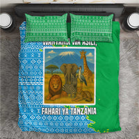 Tanzania Wildlife Bedding Set with Tribal Print and Mount Kilimanjaro Safari Scene