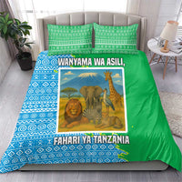 Tanzania Wildlife Bedding Set with Tribal Print and Mount Kilimanjaro Safari Scene