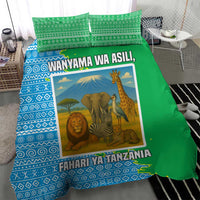 Tanzania Wildlife Bedding Set with Tribal Print and Mount Kilimanjaro Safari Scene