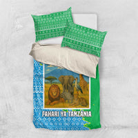 Tanzania Wildlife Bedding Set with Tribal Print and Mount Kilimanjaro Safari Scene