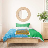 Tanzania Wildlife Bedding Set with Tribal Print and Mount Kilimanjaro Safari Scene
