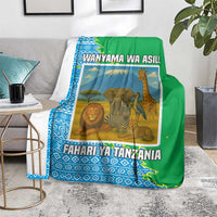 Tanzania Wildlife Blanket with Tribal Print and Mount Kilimanjaro Safari Scene
