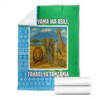 Tanzania Wildlife Blanket with Tribal Print and Mount Kilimanjaro Safari Scene