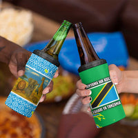 Tanzania Wildlife 4 in 1 Can Cooler Tumbler with Tribal Print and Mount Kilimanjaro Safari Scene