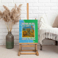 Tanzania Wildlife Canvas Wall Art with Tribal Print and Mount Kilimanjaro Safari Scene