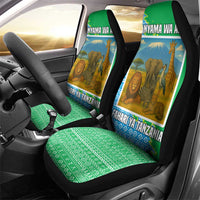 Tanzania Wildlife Car Seat Cover with Tribal Print and Mount Kilimanjaro Safari Scene