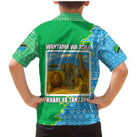 Tanzania Wildlife Family Matching Mermaid Dress and Hawaiian Shirt with Tribal Print and Mount Kilimanjaro Safari Scene