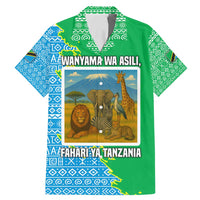 Tanzania Wildlife Family Matching Mermaid Dress and Hawaiian Shirt with Tribal Print and Mount Kilimanjaro Safari Scene