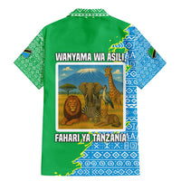Tanzania Wildlife Family Matching Mermaid Dress and Hawaiian Shirt with Tribal Print and Mount Kilimanjaro Safari Scene