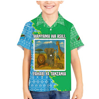 Tanzania Wildlife Family Matching Mermaid Dress and Hawaiian Shirt with Tribal Print and Mount Kilimanjaro Safari Scene