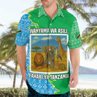 Tanzania Wildlife Hawaiian Shirt with Tribal Print and Mount Kilimanjaro Safari Scene