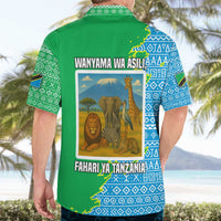 Tanzania Wildlife Hawaiian Shirt with Tribal Print and Mount Kilimanjaro Safari Scene