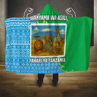 Tanzania Wildlife Hooded Blanket with Tribal Print and Mount Kilimanjaro Safari Scene